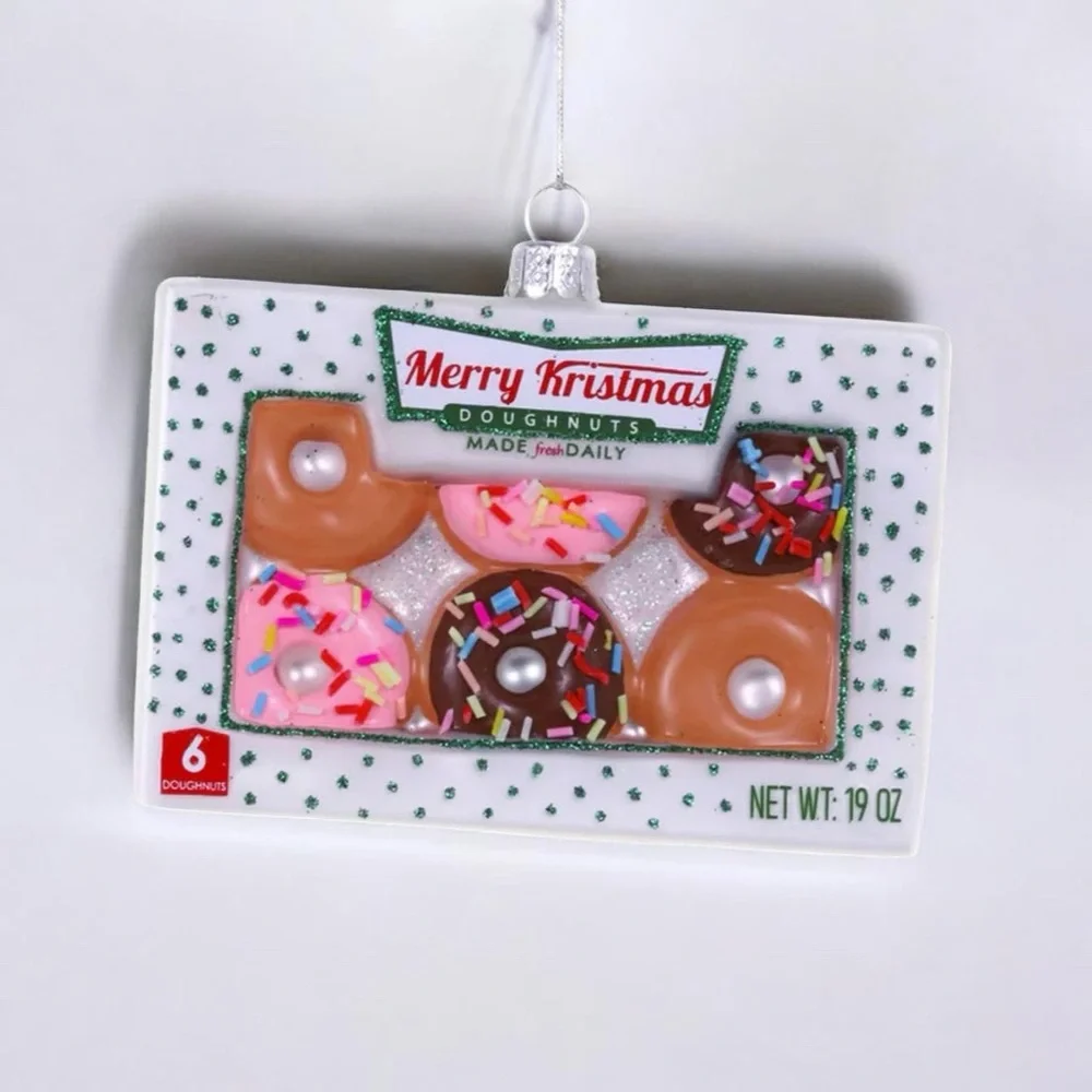 Cody Foster Krispy Kreme Donut Box Glass Christmas Ornament NWT